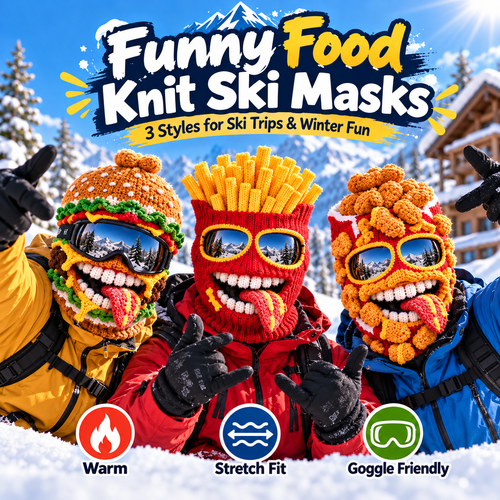 🍔 Funny Food Knit Balaclava – Warm Full-Face Ski Mask for Winter Adventures