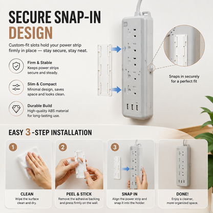 Wall Mounted Power Strip Holder – No Drill Cable Organizer for Clean & Clutter-Free Spaces