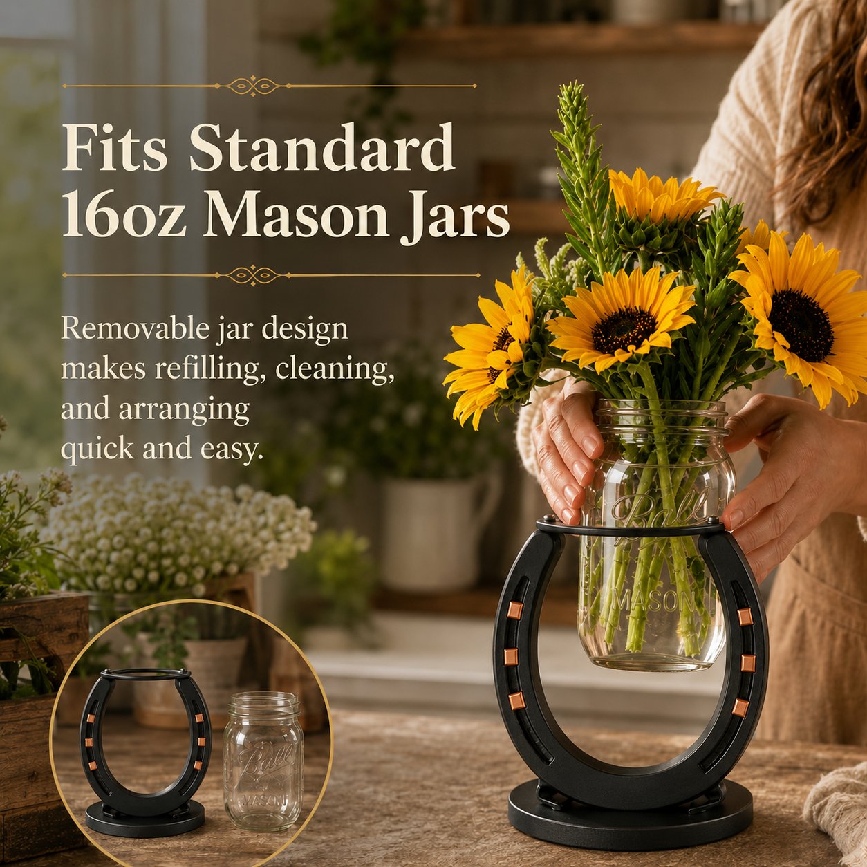 🌻Handmade Horseshoe Mason Jar Holder Collection