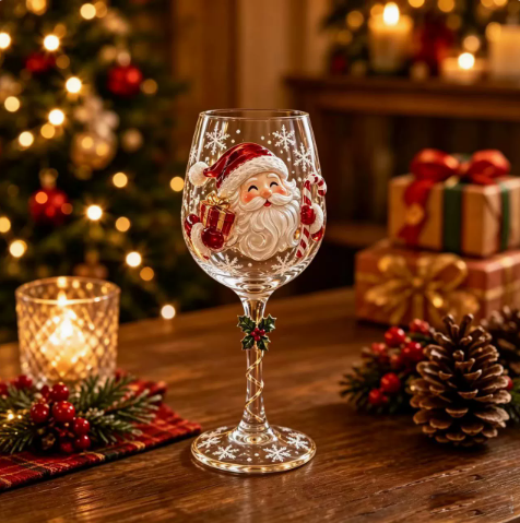 🍷3D Christmas Collectible Stemmed Glass – 6 Festive Designs