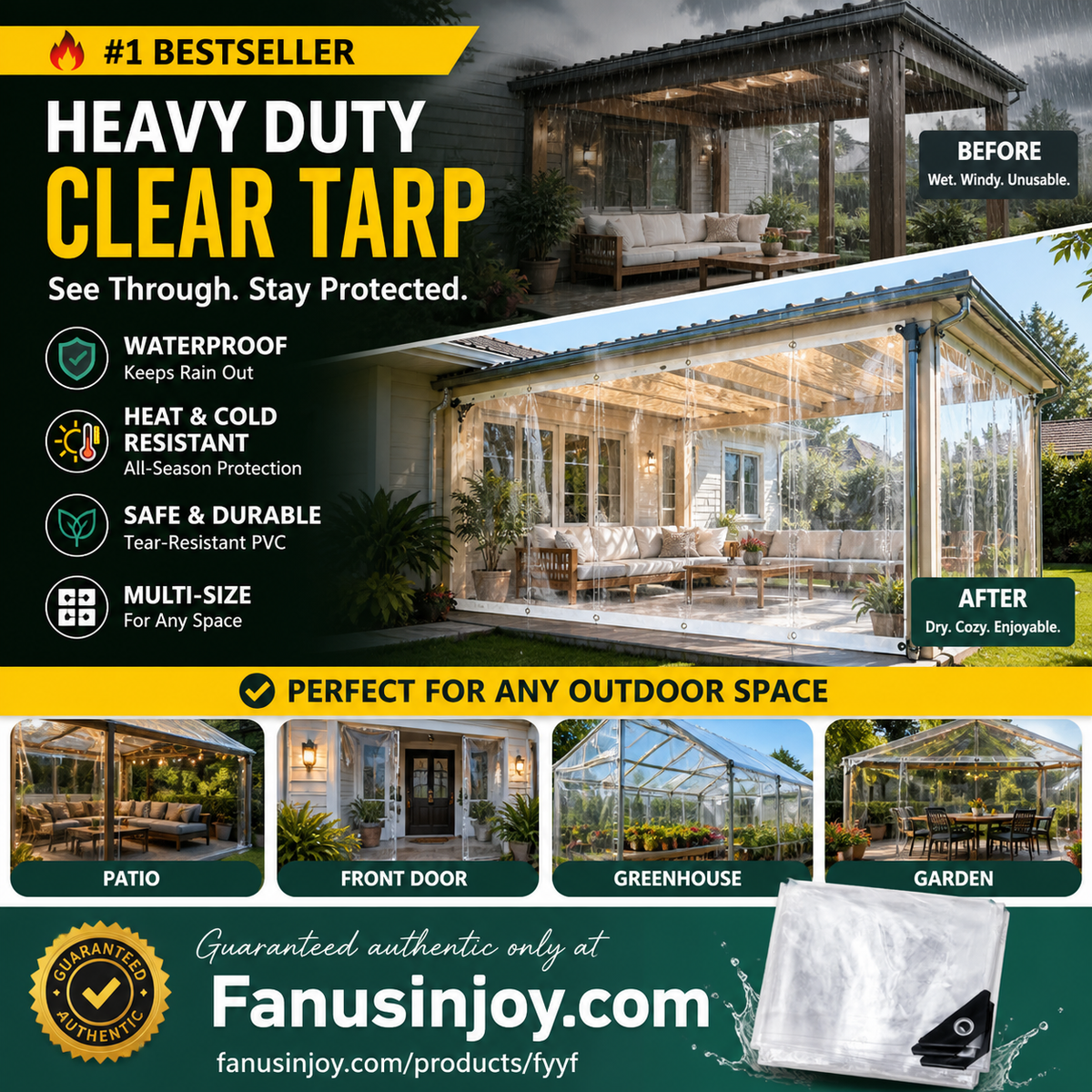 🌧️Heavy-Duty Clear Tarp – Outdoor Coverage Without Blocking the Light