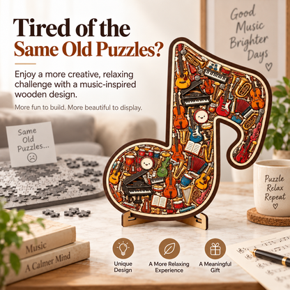 🎶Wooden Musical Note Jigsaw Puzzle – Display-Worthy Musical Decor