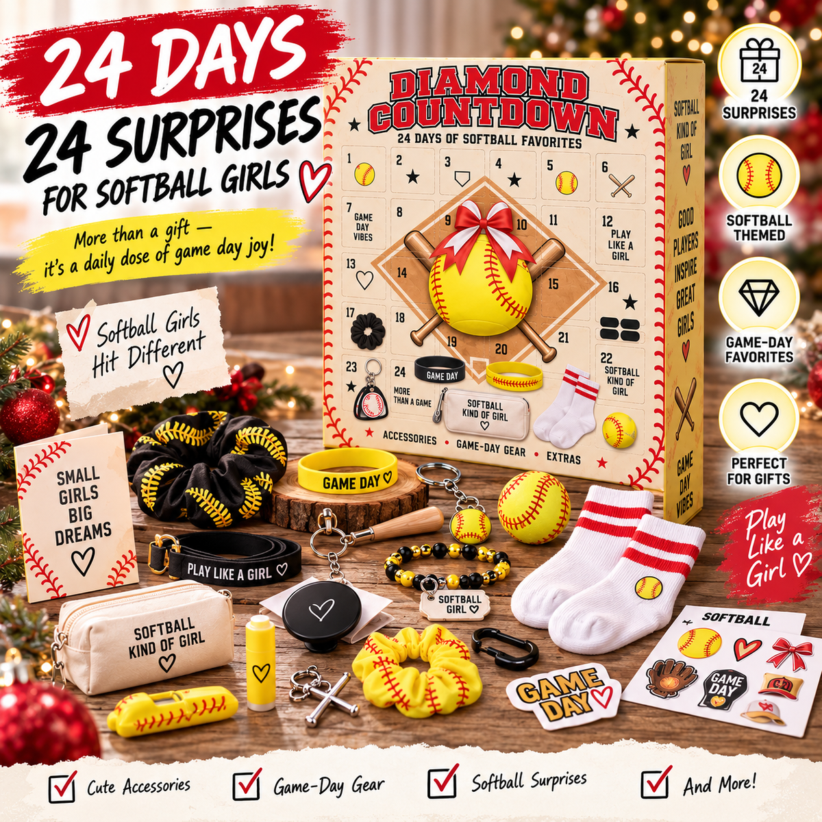 🥎 2026 Softball Girls Advent Calendar – 24 Days of Game-Day Surprises