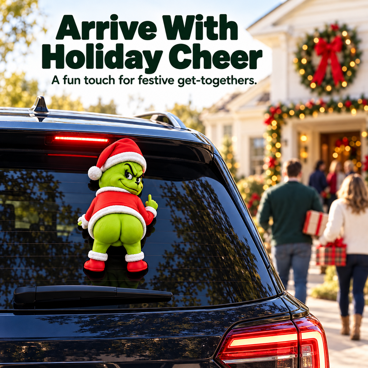 🎅 Funny Grinch Rear Window Car Decor, Water Spray Christmas Grinch Ornament for SUV Rear Windshield, Holiday Prank Car Decoration