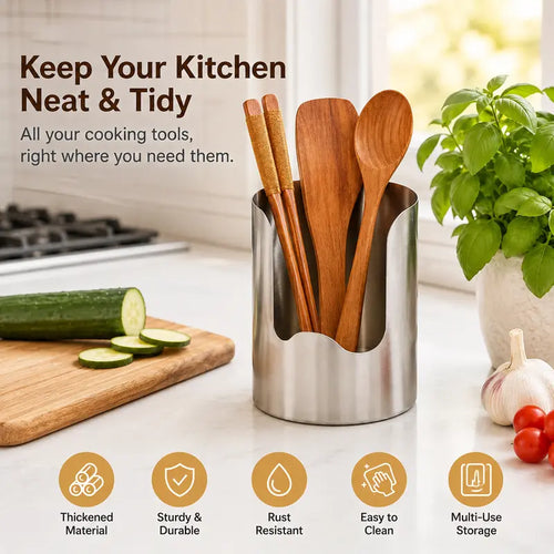 Thickened Stainless Steel Utensil Organizer, Rust Resistant Easy to Clean