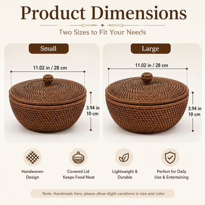 🧺 Woven Tortilla Basket With Lid – Covered Bread & Table Serving Basket