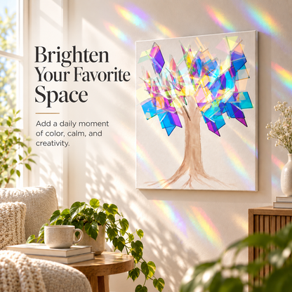 🌈 Prismatic Rainbow Tree Sun-Catcher Wall Art – Light-Responsive Iridescent Home Decor