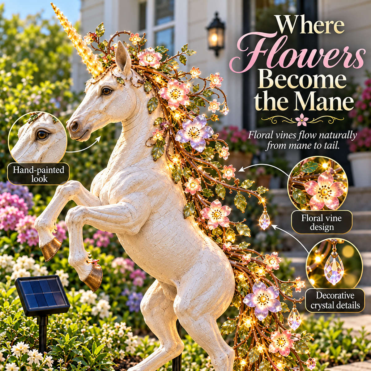 🦄 Enchanted Bloom Unicorn Solar Garden Light – Floral LED Outdoor Yard Decor