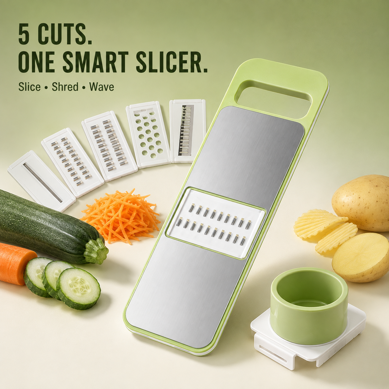 🥕Multi-shaped slicer with adjustable stainless steel blades