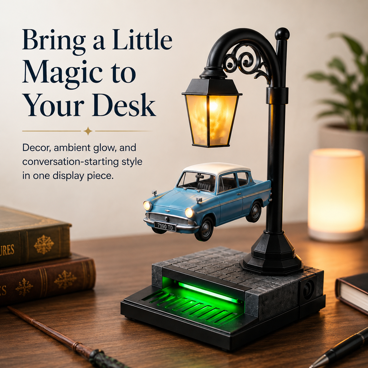 🚗✨ Floating-Look Retro Car Streetlamp Display – Warm Light Collector Desk Decor