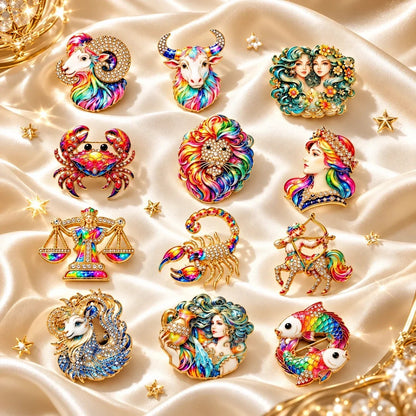 ♈ Luxury Zodiac Enamel Brooch – Colorful Astrology Lapel Pin for Blazers, Coats & Gifts