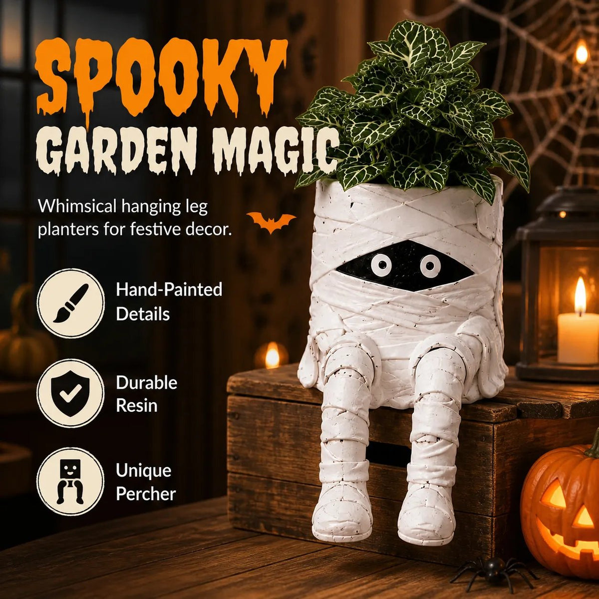 🎉49% OFF – 🎃 Halloween Hanging Leg Planter | Hand-Painted Resin Character Pot for Succulents, Shelves, Desks, Porches & Spooky Seasonal Displays 🪴
