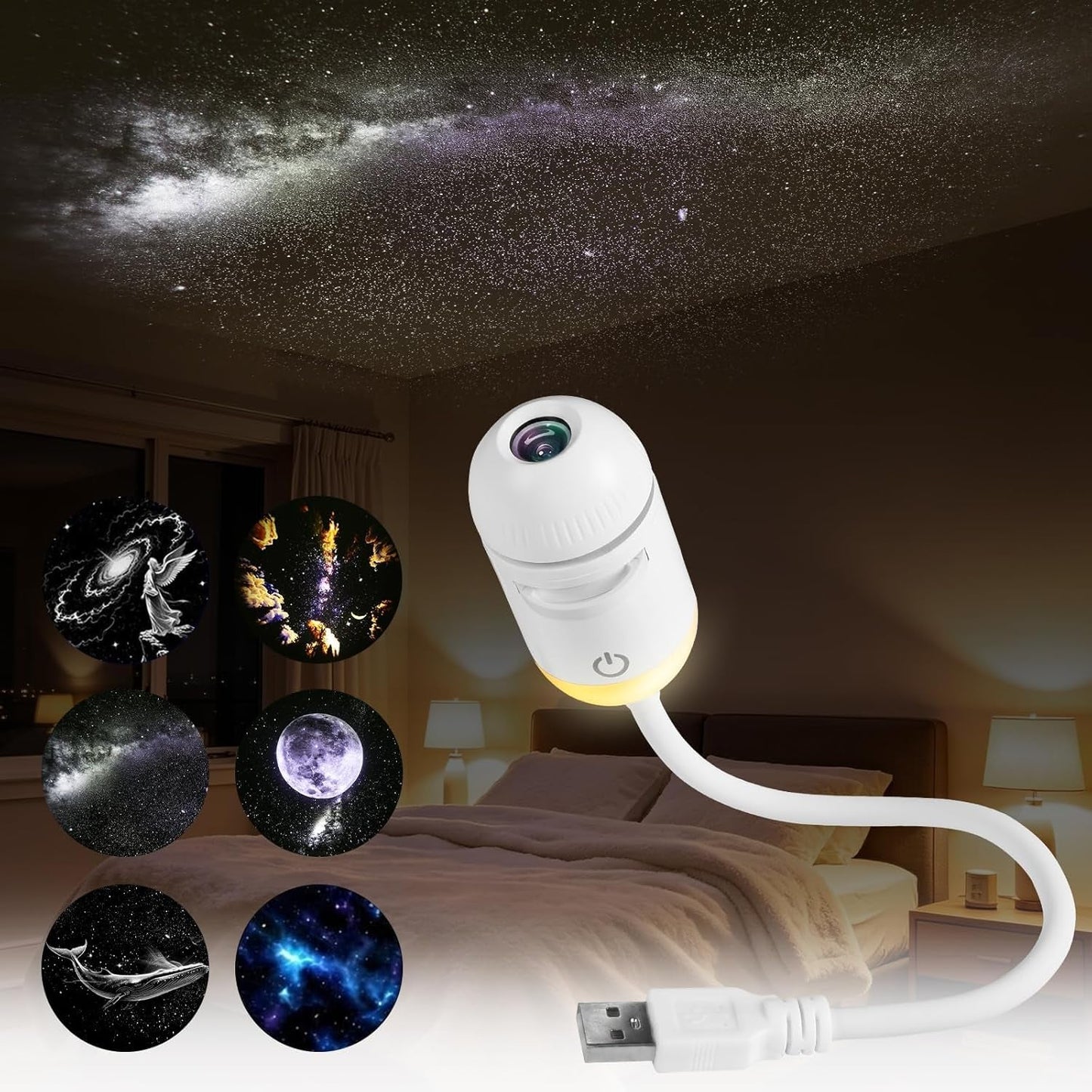 USB Projector Night Light | Multi-Slide Scenes & 3 Lighting Modes