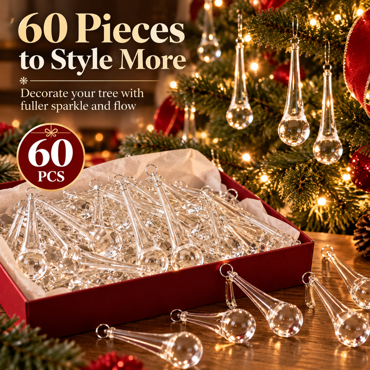 ✨ Crystal-Style Hanging Drops – Tree, Wreath, Chandelier & Holiday Decor