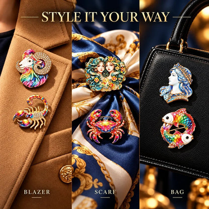♈ Luxury Zodiac Enamel Brooch – Colorful Astrology Lapel Pin for Blazers, Coats & Gifts