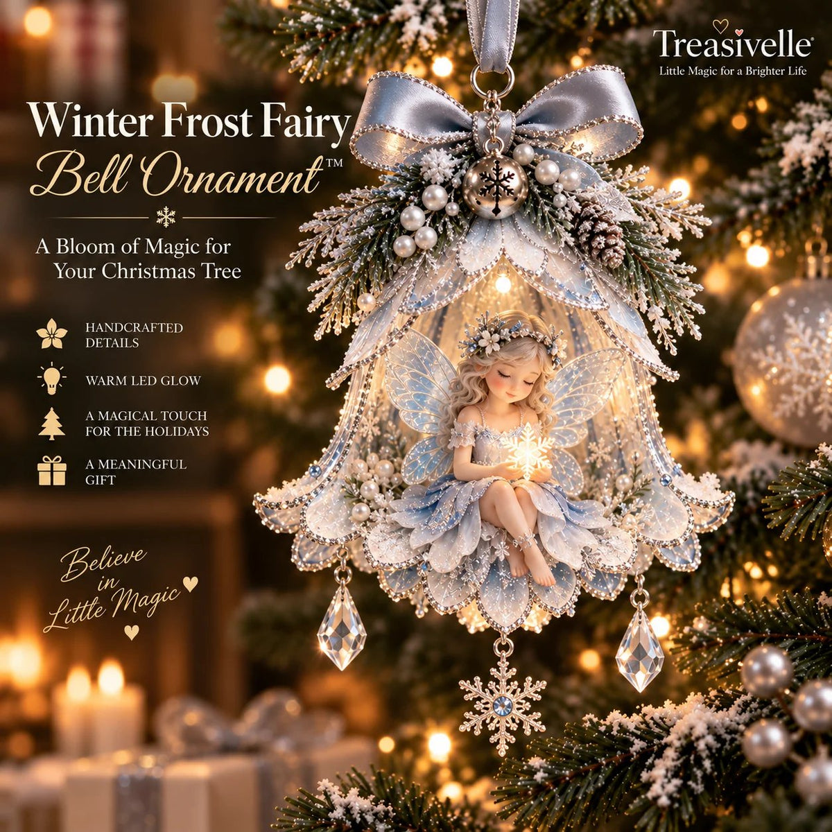 🧚‍♀️✨Enchanted Fairy Bell Christmas Ornament – Glowing Tree Décor