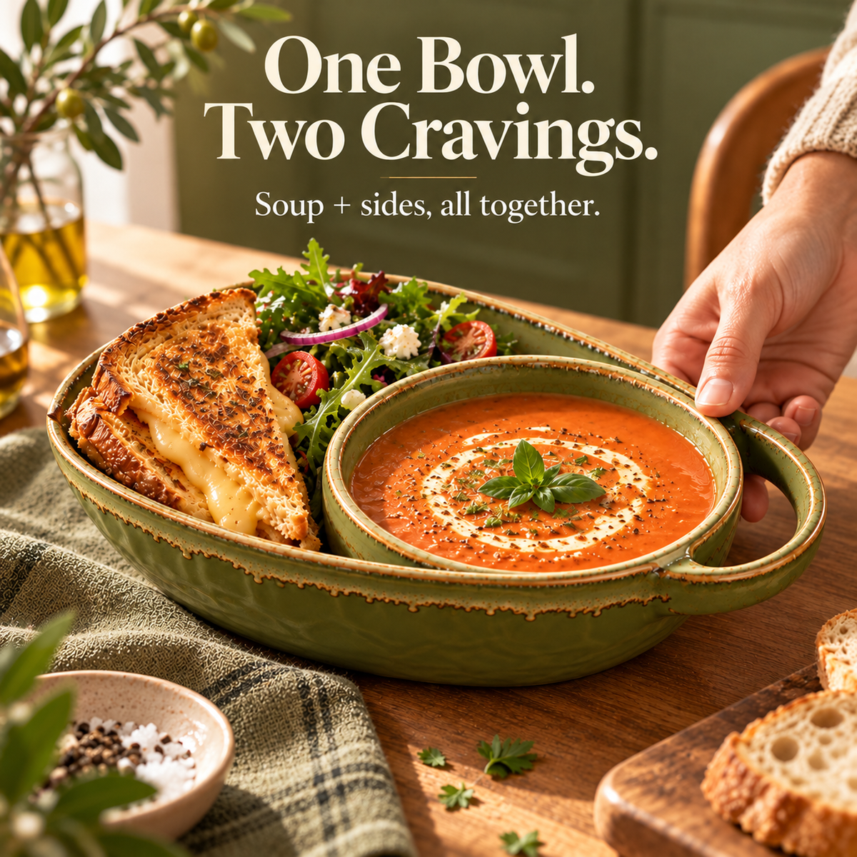 ✨ 2-in-1 Soup & Side Bowl – Cozy Meal Serving Set with Handle🥣