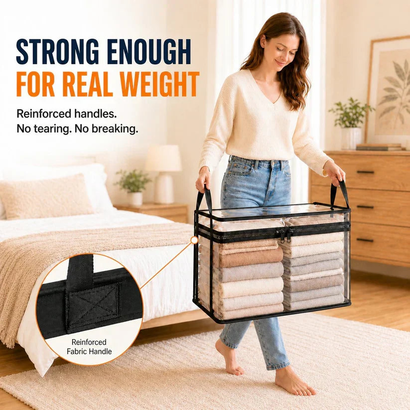 Portable Large Heavy-Duty Thick Plastic Clear Storage Box with Hinged Lid | Home, Travel & Camping