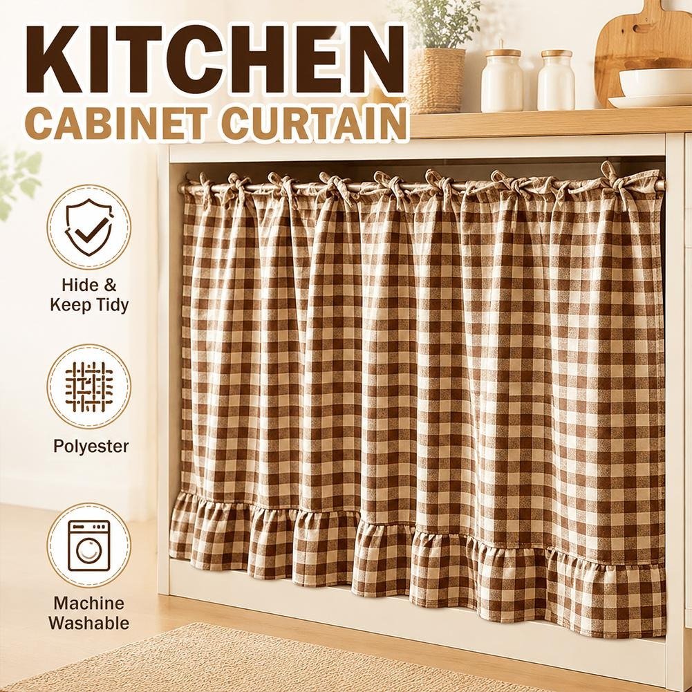 ✨2026 Farmhouse-Style Stove Curtain, Gingham Grid Ruffle-Edge Tier Curtains