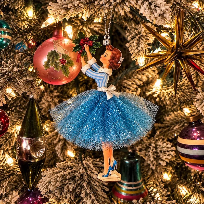 🎀 5 Vintage Christmas Lady Ornaments – Retro Faces, Tulle Skirts & Holiday Charm