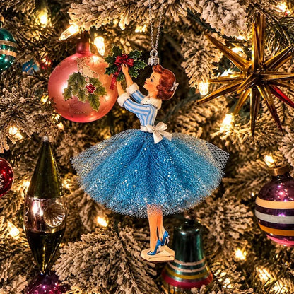 🎀 5 Vintage Christmas Lady Ornaments – Retro Faces, Tulle Skirts & Holiday Charm
