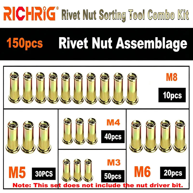 Hot🚀Head Rivet Nut Tool-M3 M4 M5 M6 M8 Rivnut Kit-Carbon Steel Rivnut Set
