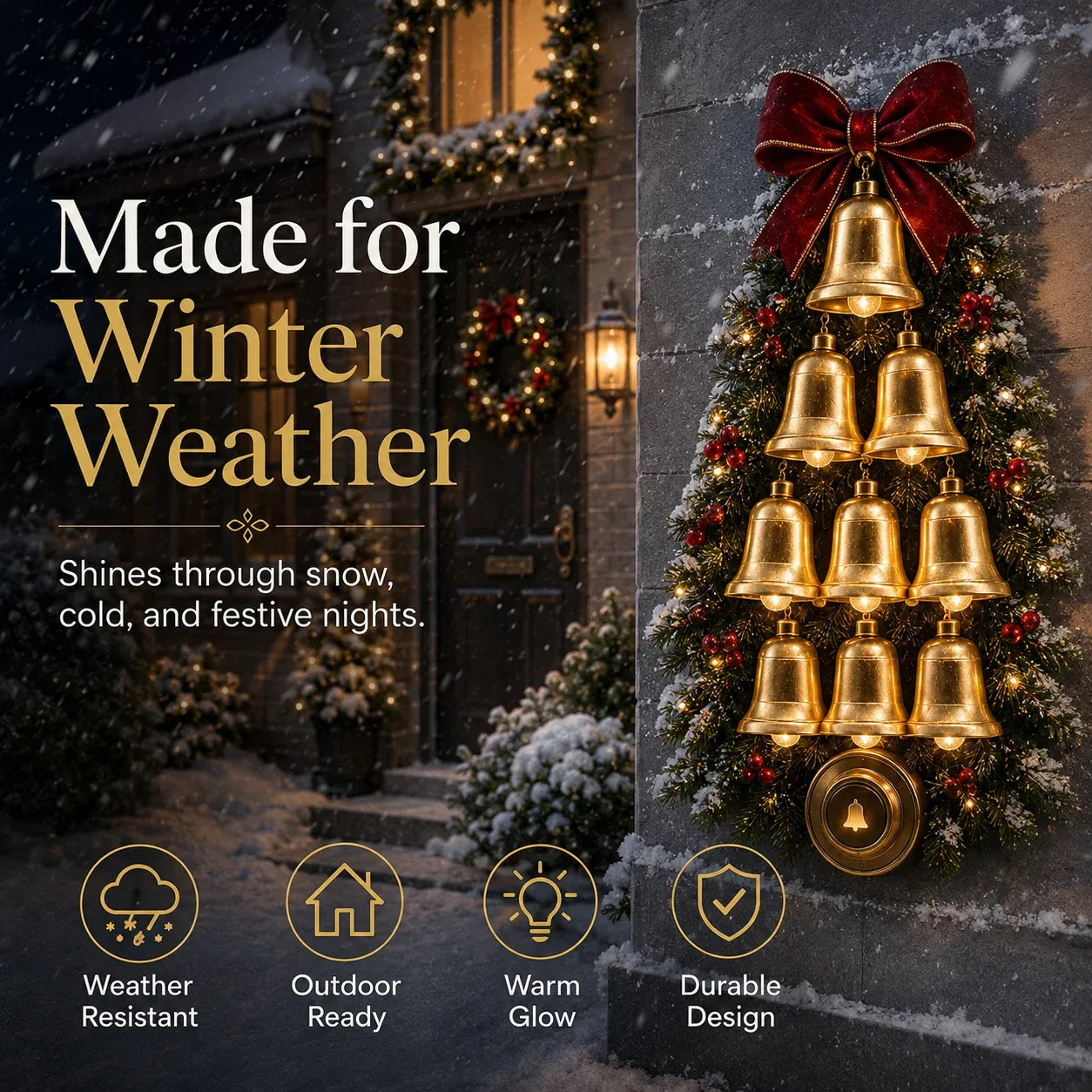 🔔 Christmas Bell Cascade Doorbell– Light-Up Holiday Chime Door Decor 🎄