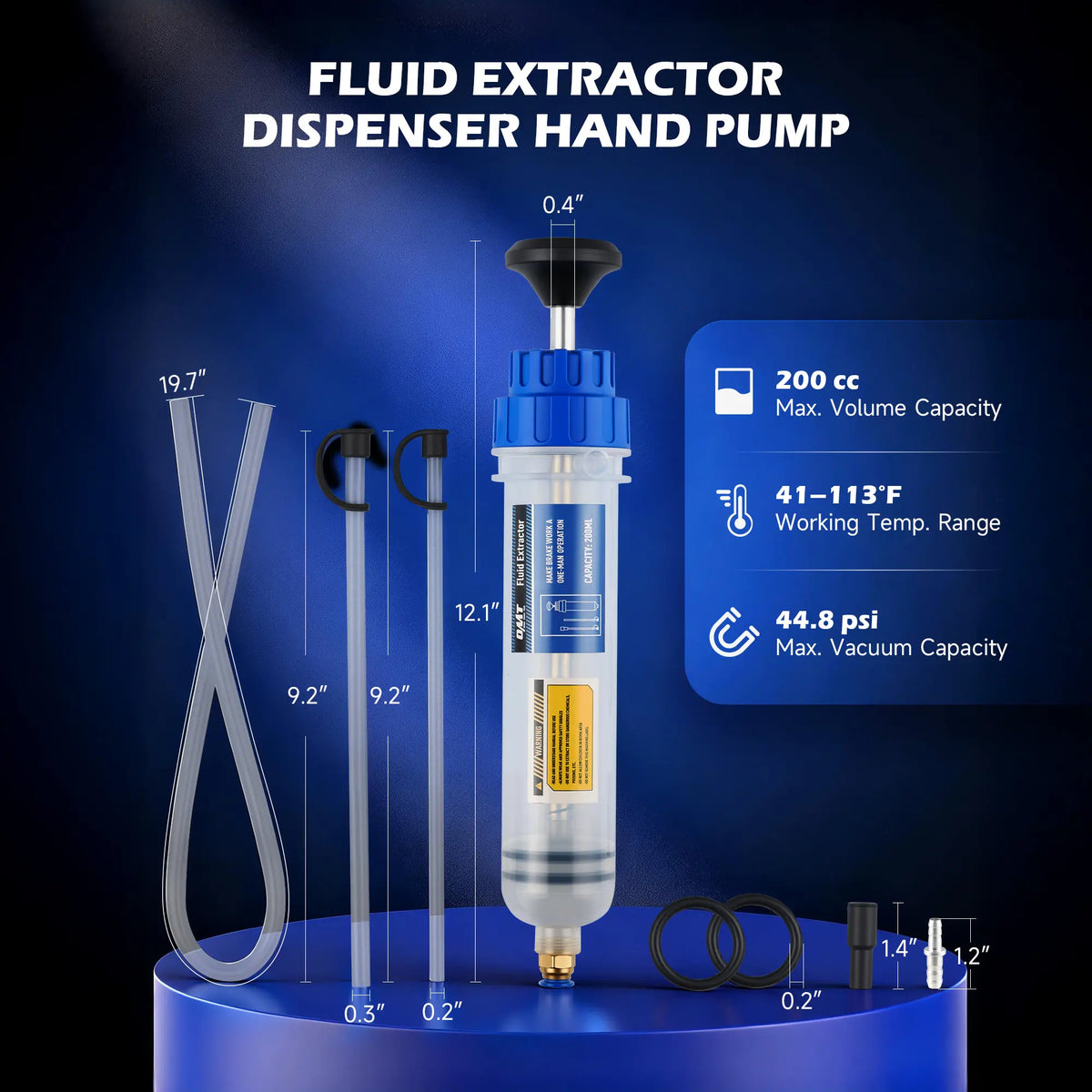 200ML Yellow/Blue Manual Syringe-Style Fluid Extractor & Filler with Hose Caps
