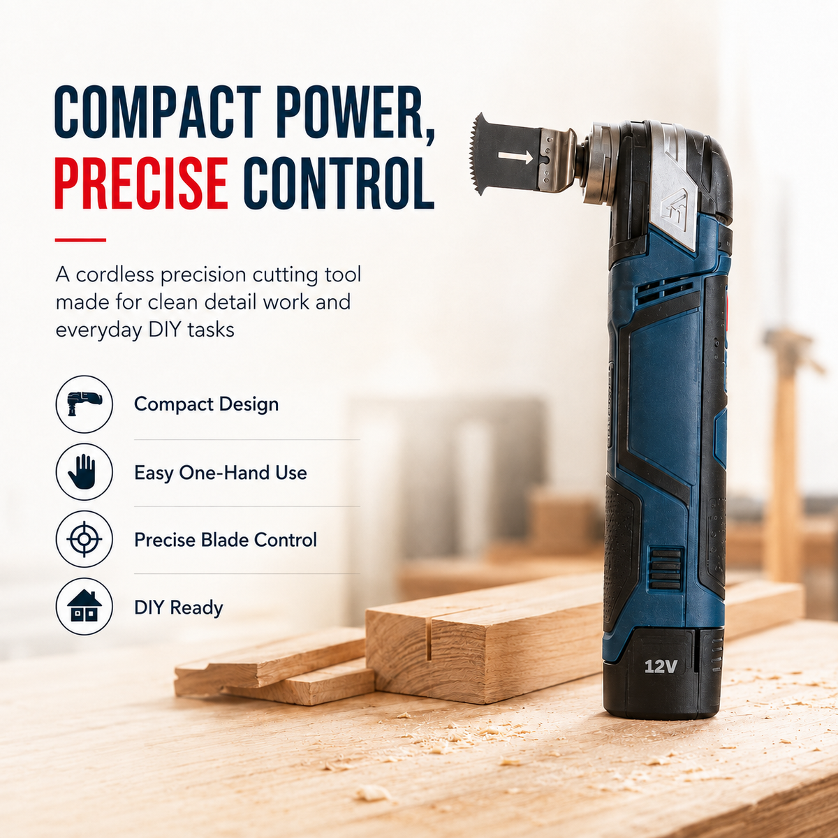 🔧 12V Cordless Precision Cutter – Compact Multi-Function DIY Detail & Plunge Cutting Tool