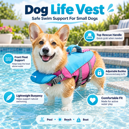 Dog Life Vest – Adjustable Flotation Support for Swimming &amp; Boating