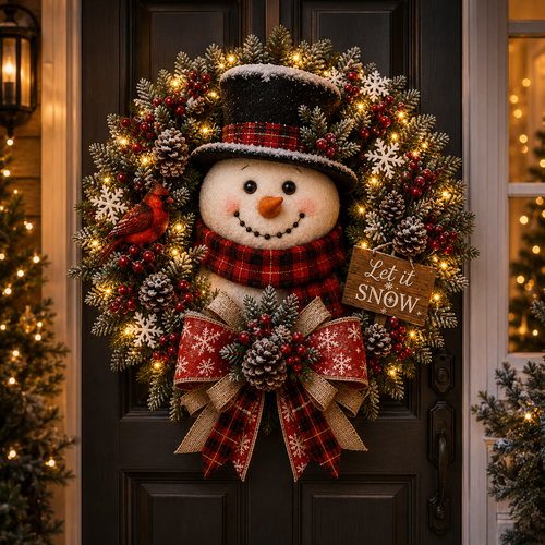 ⛄ Snowman Lighted Christmas Wreath✨