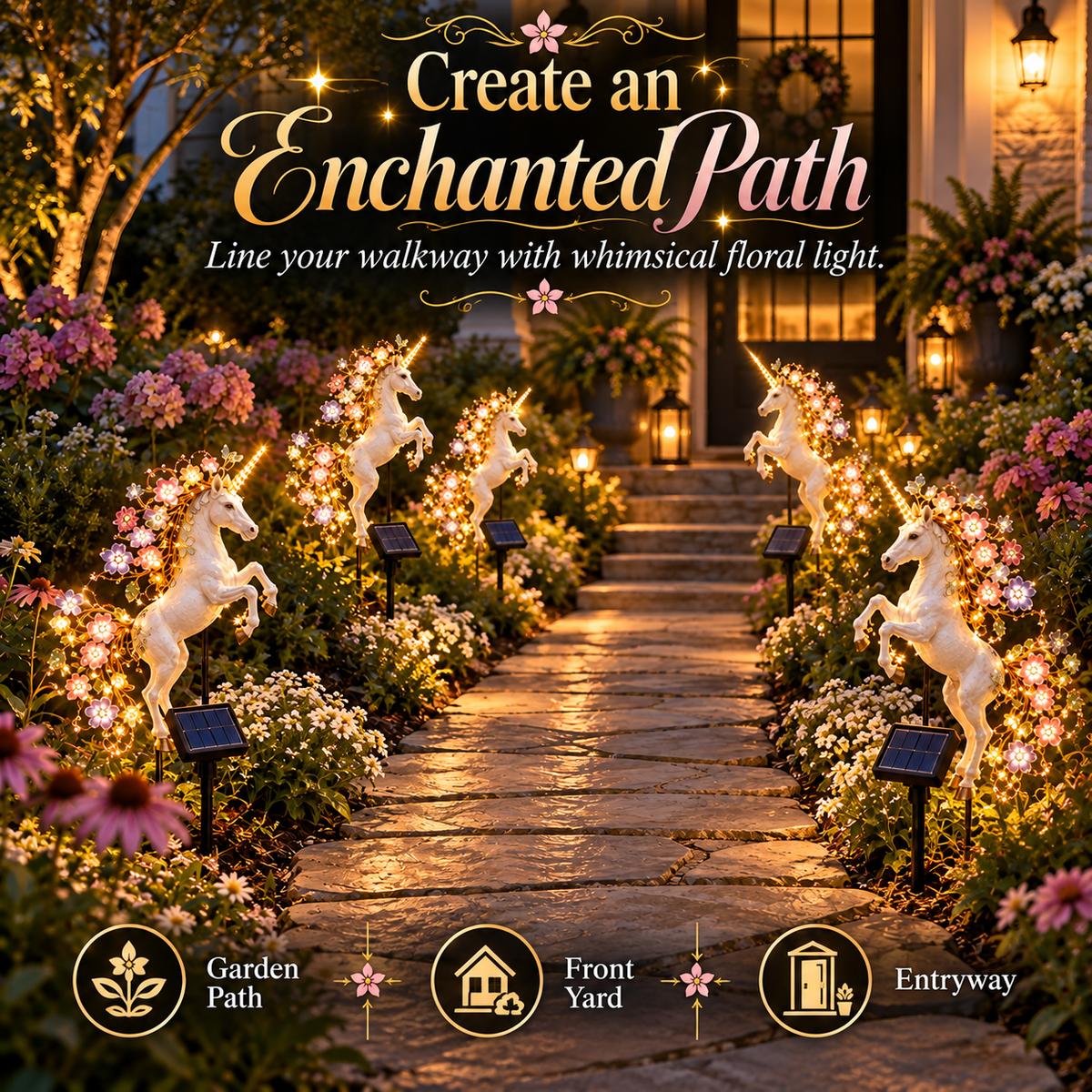 🦄 Enchanted Bloom Unicorn Solar Garden Light – Floral LED Outdoor Yard Decor