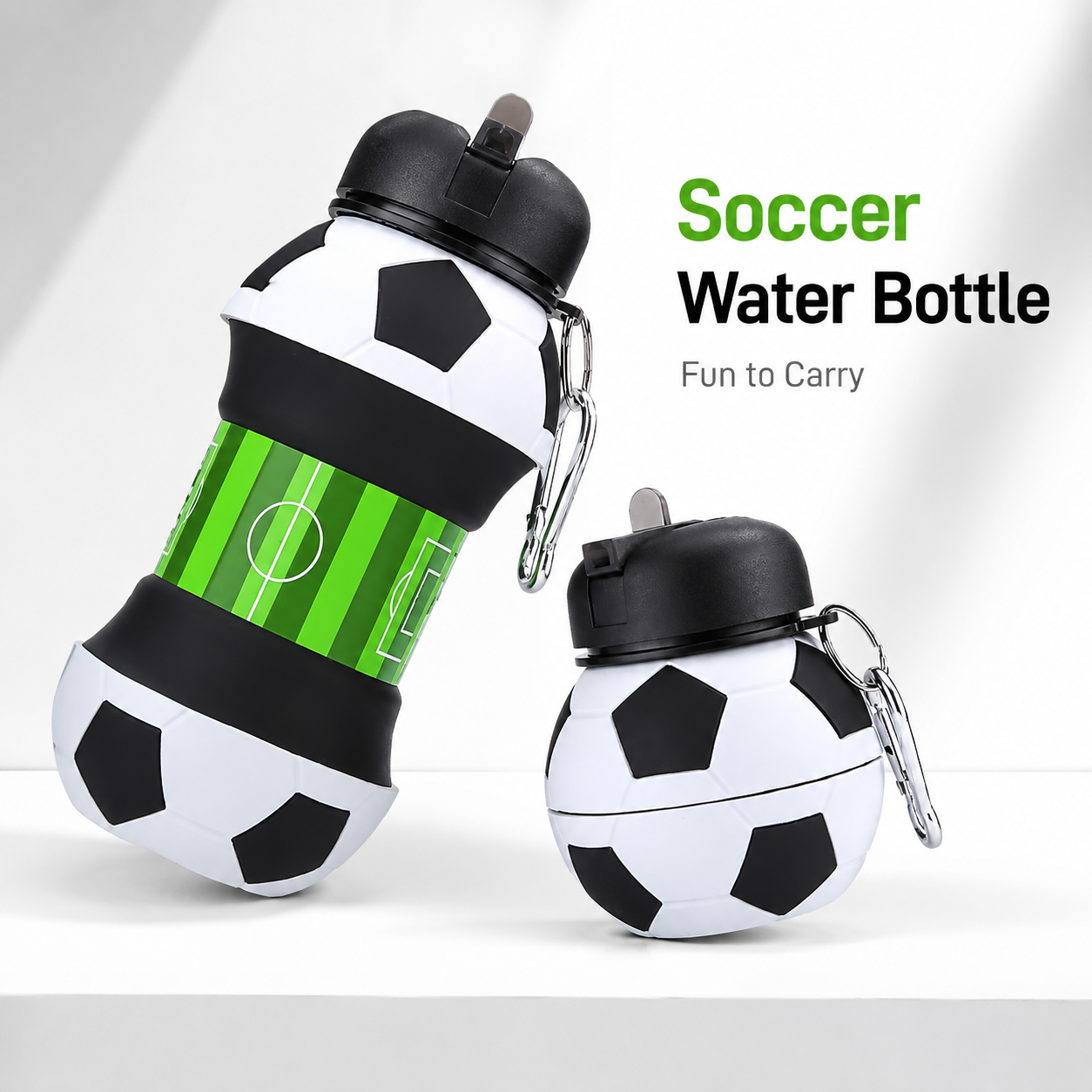 Soccer-themed Silicone Folding Water Bottle
