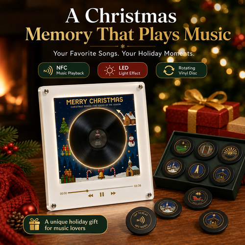 ✨The Christmas Record That Plays Your Favorite Songs 🎄 – NFC Vinyl Music Display with LED & Rotating Disc