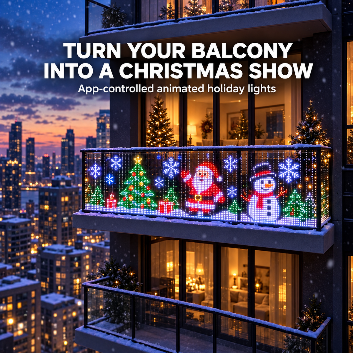🎄💯Smart Animated Curtain Lights – App-Controlled RGB Balcony & Window Display