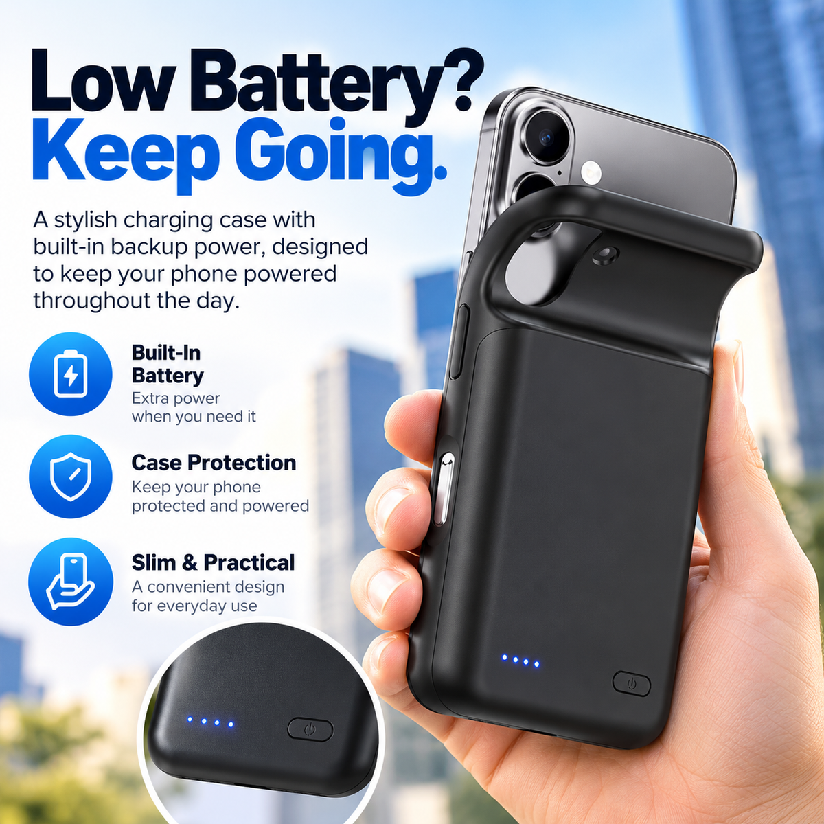 🔋 High-Capacity Clip-On Phone Battery Pack – Portable Backup Charger for All-Day Convenience