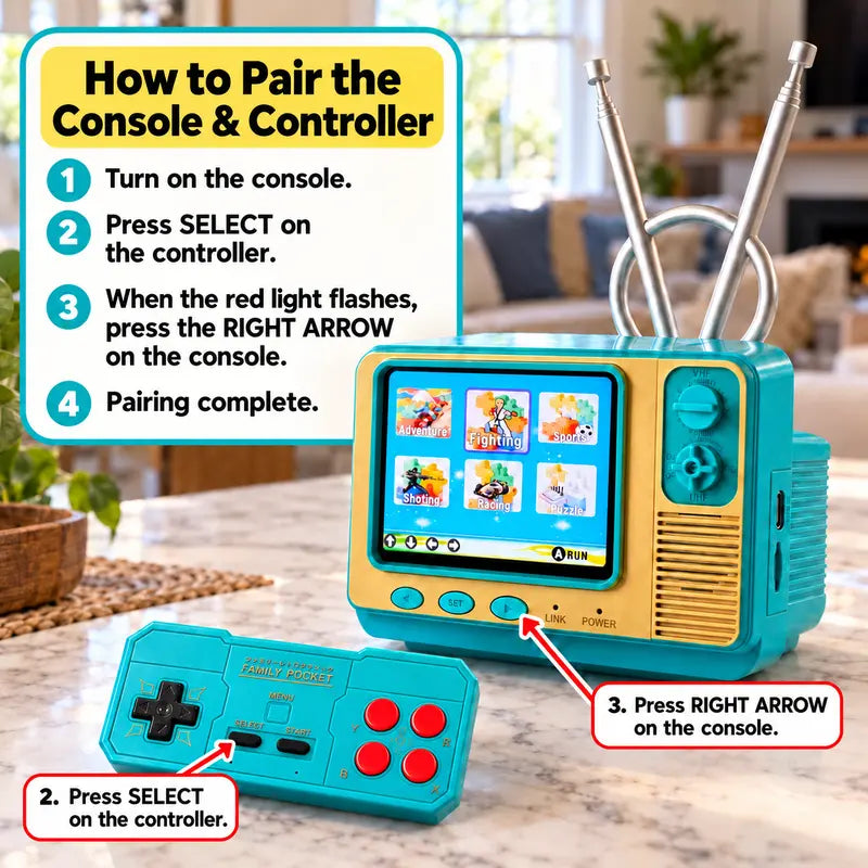 📺 Mini Retro TV Game Console – 308 Games, 2.8” Screen & Wireless Controller