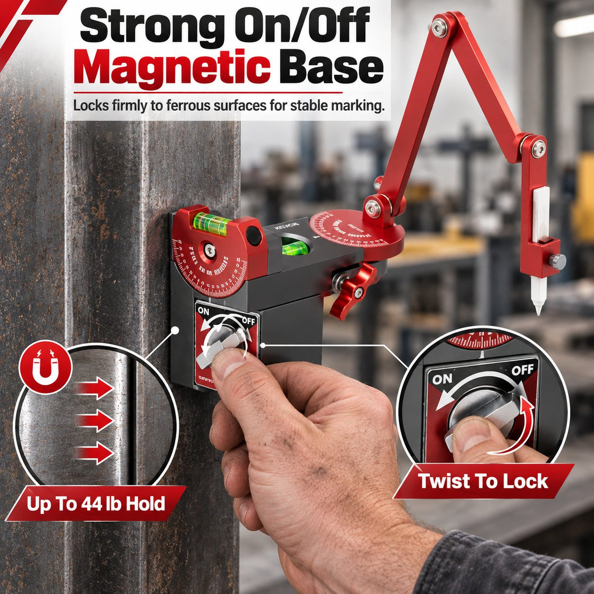 Precision Pipe Locator Tool | 44 Pound Magnetic Base & Talc Marker