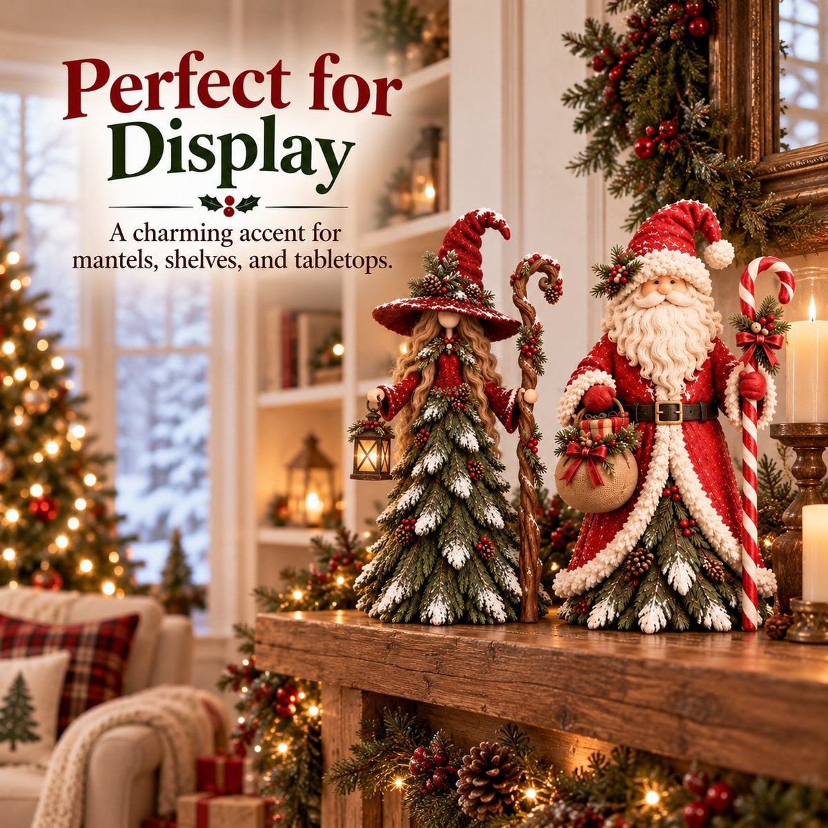 Christmas decorative figure in the shape of a Christmas tree – Santa Claus, snowman & Christmas witch with festive details