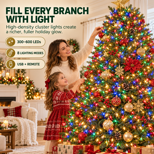 ✨ Fill Every Branch with Light — USB Cluster Christmas Lights with Remote | 8 Modes, 300–600 LEDs
