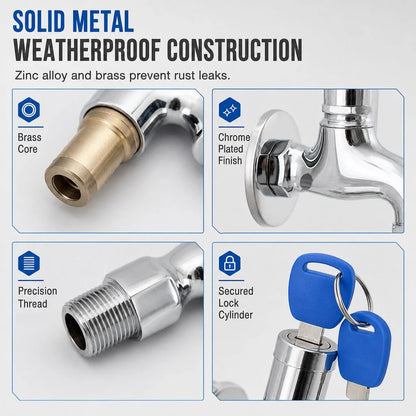 🔐 Lockable Outdoor Water Faucet with Key — Secure Metal Garden Tap for Outdoor Water Access