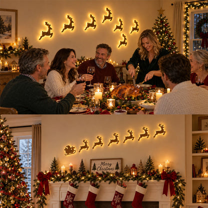 🦌✨Santa & 6 Reindeer LED Wall Décor – Peel, Press & Glow