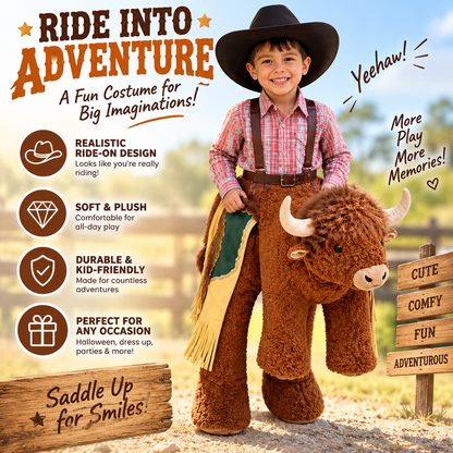🤠Kids Rodeo Bull Ride-On Costume – Cowboy Halloween Costume