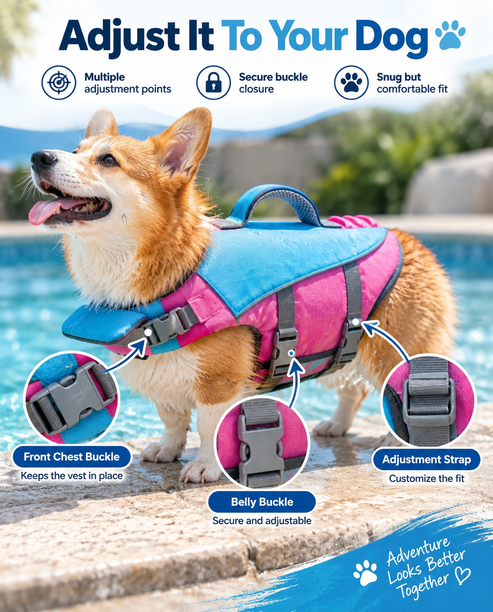 Dog Life Vest – Adjustable Flotation Support for Swimming &amp; Boating