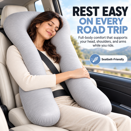 🚗Bvuyomi™Full-Body Road Trip Pillow – U-Shaped Passenger Cushion with Soft Ice-Silk Cover
