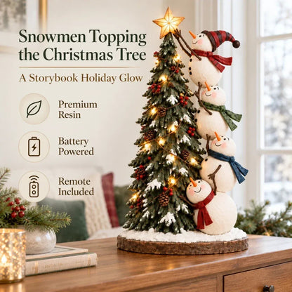 ⛄ Four Snowmen Light-Up Christmas Tree Figurine – LED Holiday Tabletop Decoration