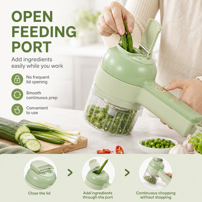4-in-1 Electric Vegetable Cutter & Food Chopper – Cordless Slicer, Peeler & Grinder