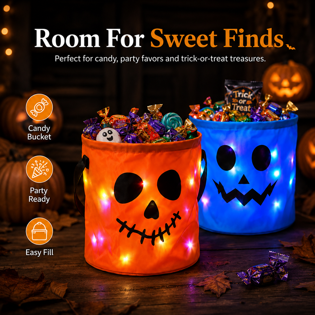 🎃Light-Up Halloween Candy Bucket - Glow-in-the-Dark Trick-or-Treat Bag