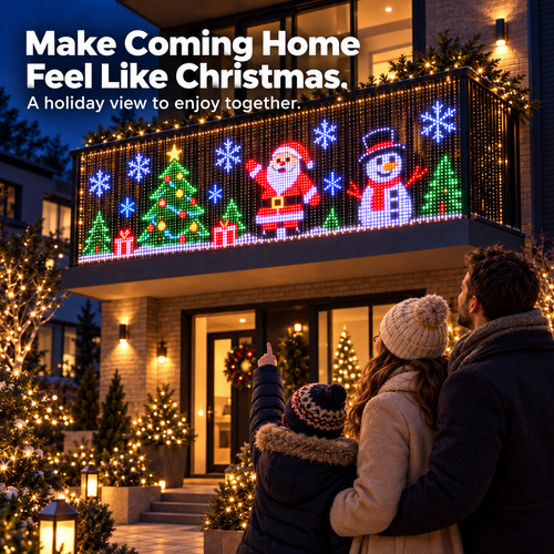 🎄 Turn Your Balcony Into a Christmas Show – Animated LED Pixel Curtain Lights🎅