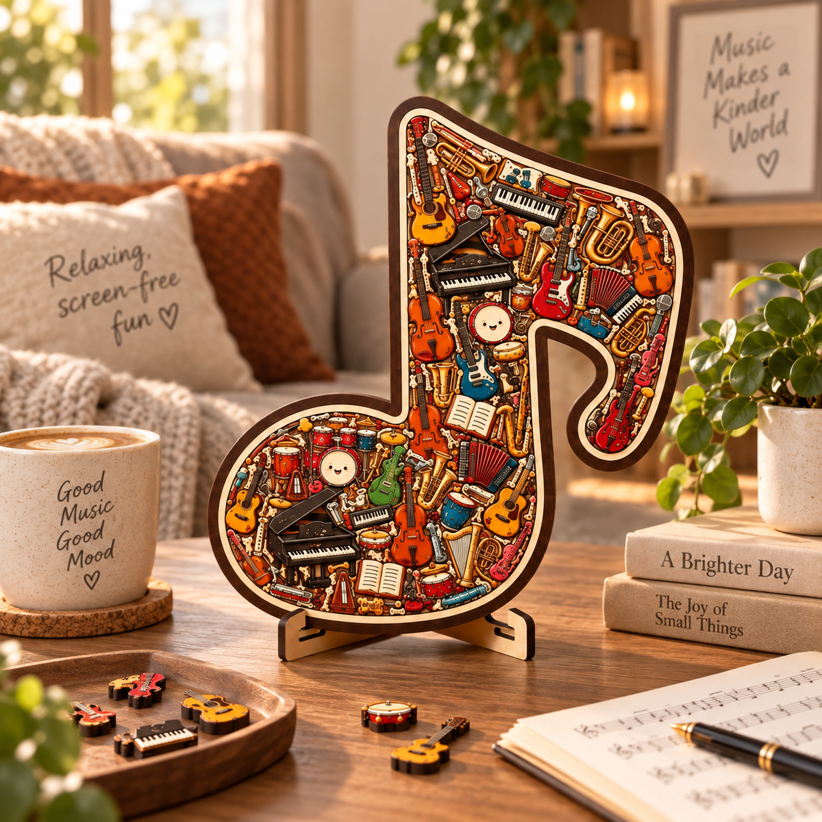 🎶Wooden Musical Note Jigsaw Puzzle – Display-Worthy Musical Decor